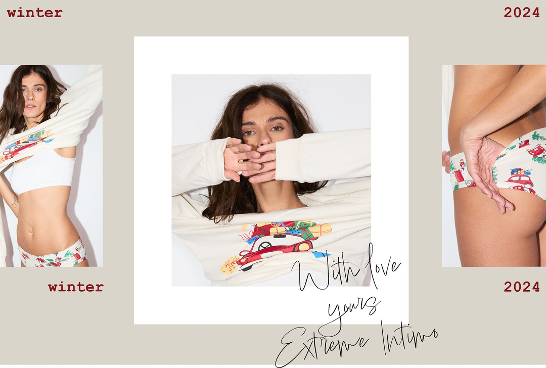 Kolaž žene u beloj majici i slipu sa novogodišnjim motivima